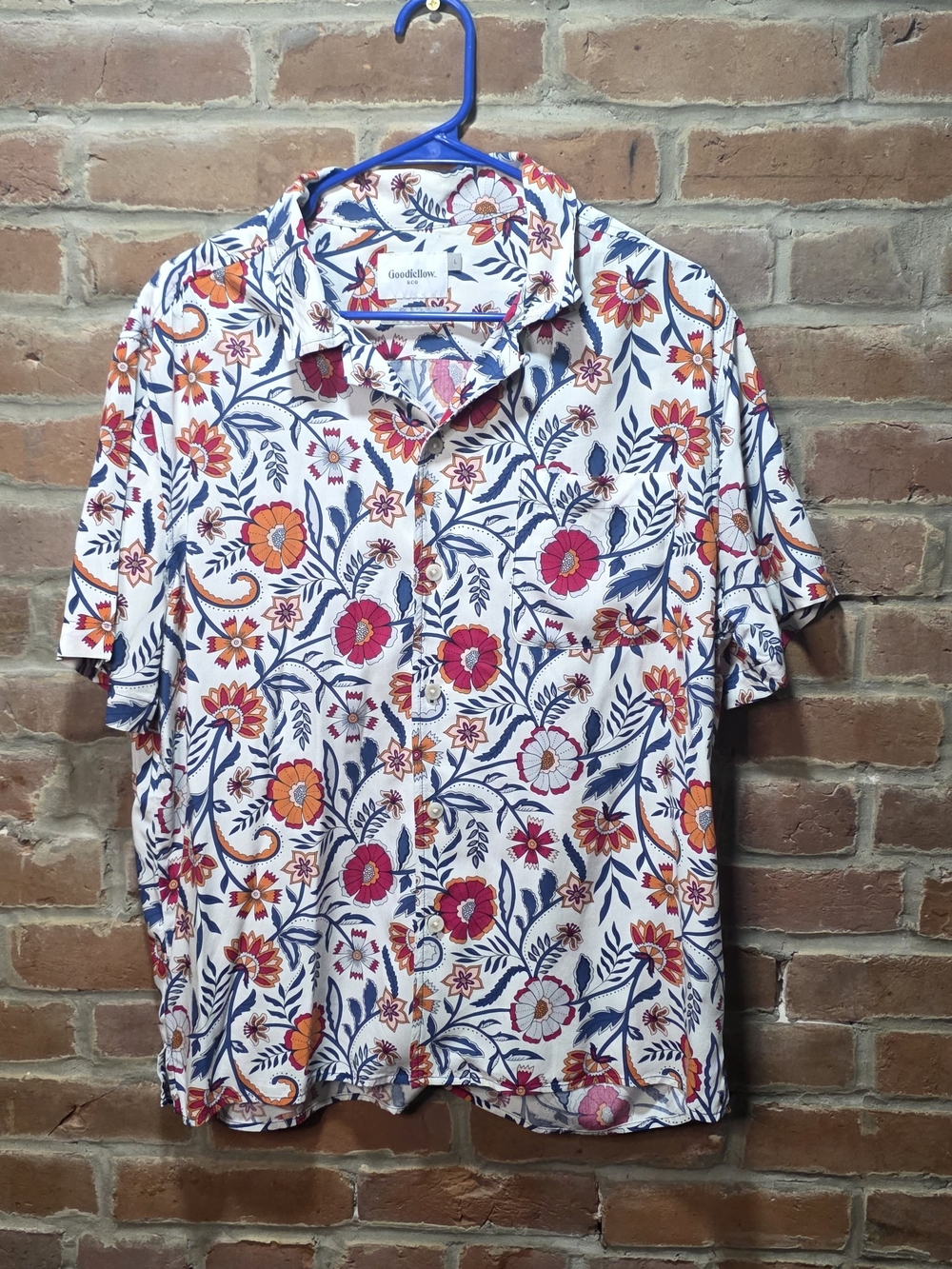 Goodfellow & Co Men’s Large Cream Floral Tropical Short Sleeve Button Down Shirt